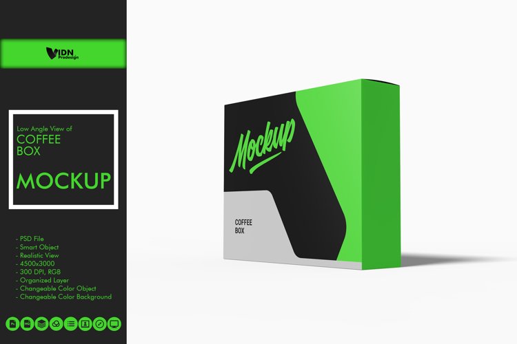 Low Angle View of Coffee Box Mockup example image 1