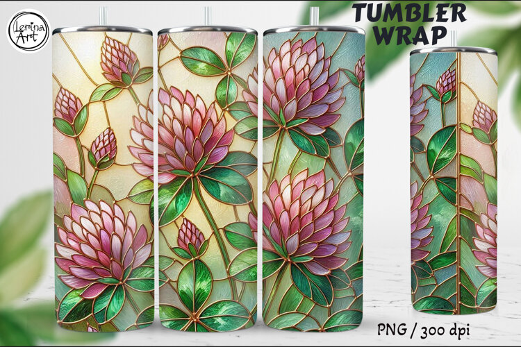 Pink Clover, Stained Glass Garden, 20 oz Tumbler wrap example image 1