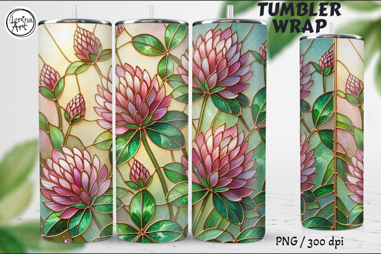 Pink Clover, Stained Glass Garden, 20 oz Tumbler wrap