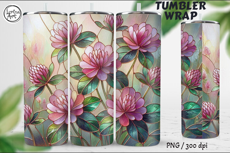 Pink Clover, Stained Glass Garden, 20 oz Tumbler wrap example image 1