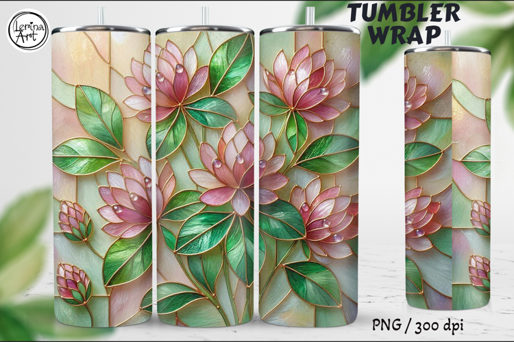 Pink Clover, Stained Glass Garden, 20 oz Tumbler wrap