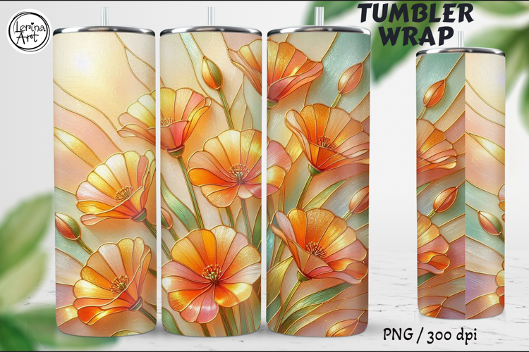 Wild Poppies Stained Glass 20 oz Skinny Tumbler Wrap
