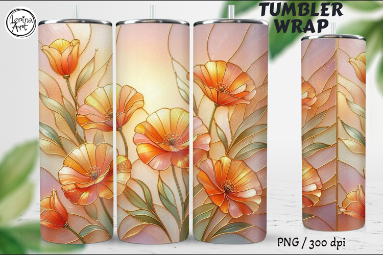 Wild Poppies Stained Glass 20 oz Skinny Tumbler Wrap