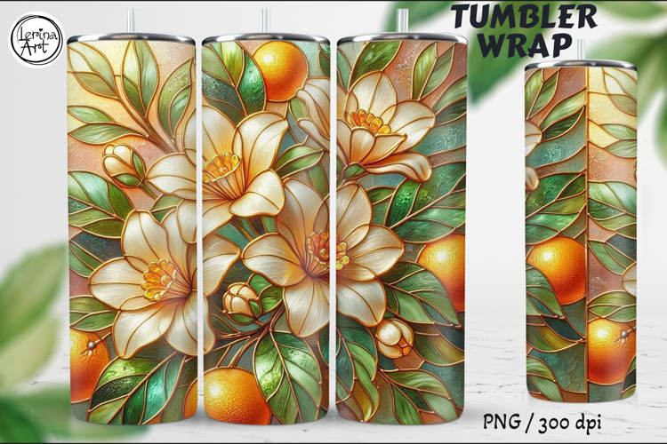 Orange Blossom Stained Glass 20 oz Skinny Tumbler Wrap