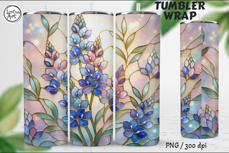 Blue Lupine Stained Glass 20 oz Skinny Tumbler Wrap