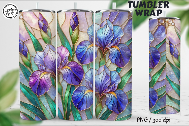 Purple Iris Garden Stained Glass 20 oz Skinny Tumbler