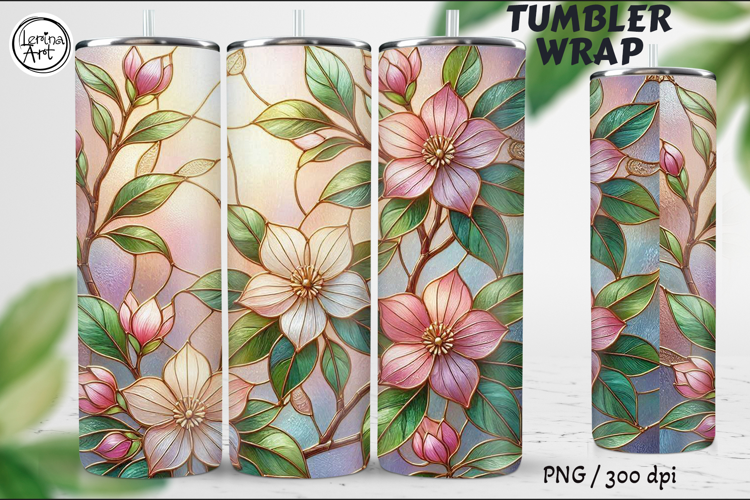 Blush Clematis Stained Glass 20 oz Skinny Tumbler
