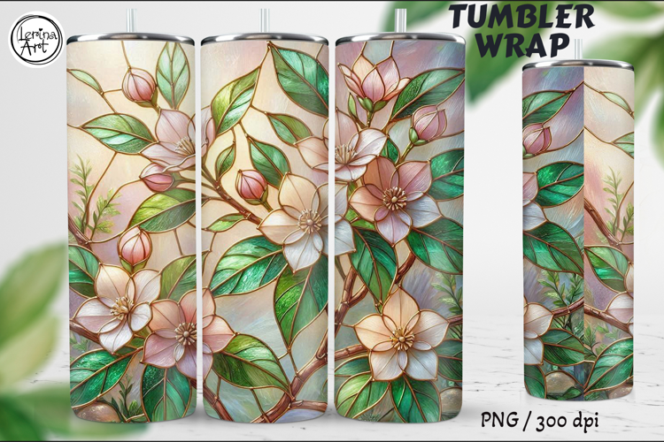 Blush Clematis Stained Glass 20 oz Skinny Tumbler