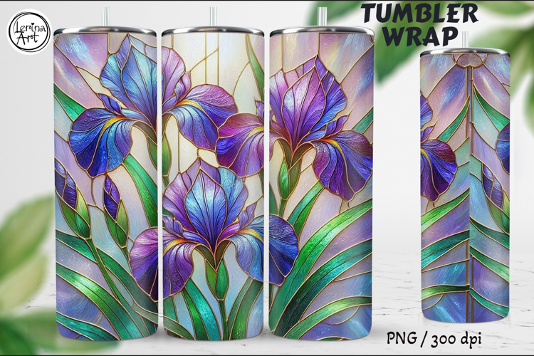 Purple Iris Garden Stained Glass 20 oz Skinny Tumbler