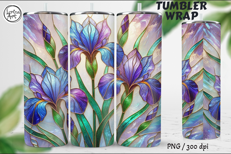 Purple Iris Garden Stained Glass 20 oz Skinny Tumbler