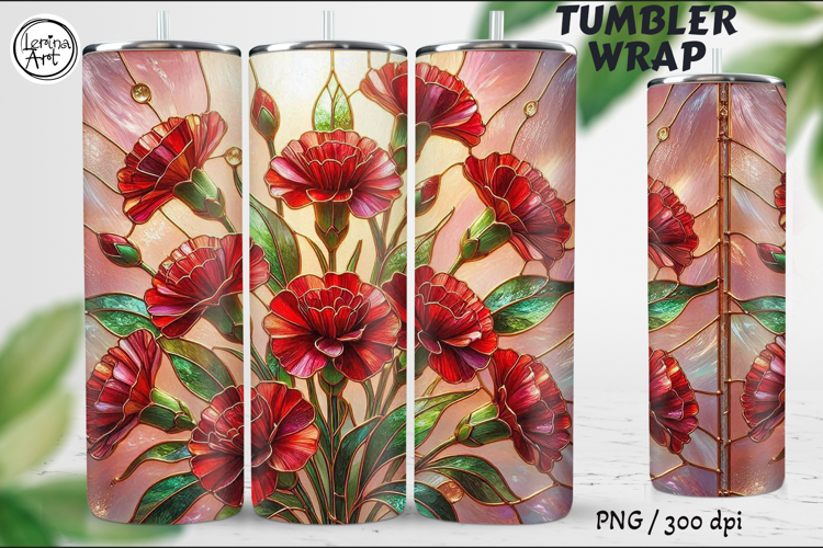 Carnation, Stained Glass Garden, 20 oz Tumbler wrap