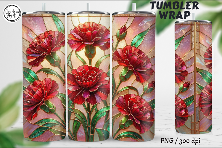 Carnation, Stained Glass Garden, 20 oz Tumbler wrap