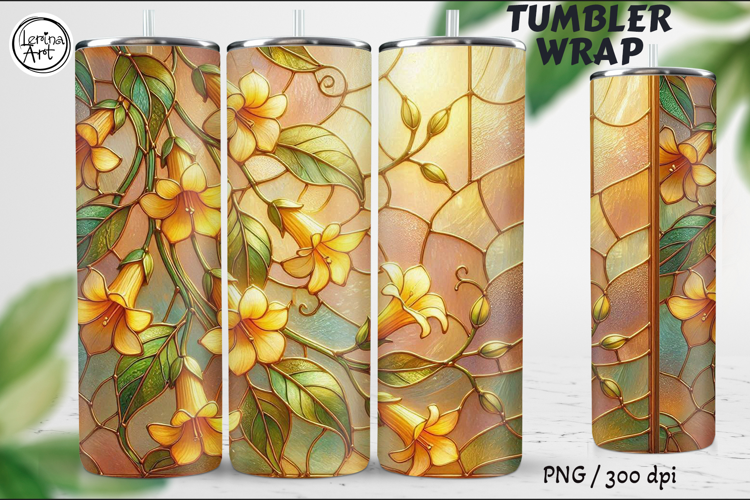 Golden Bells Stained Glass Garden, 20 oz Tumbler wrap