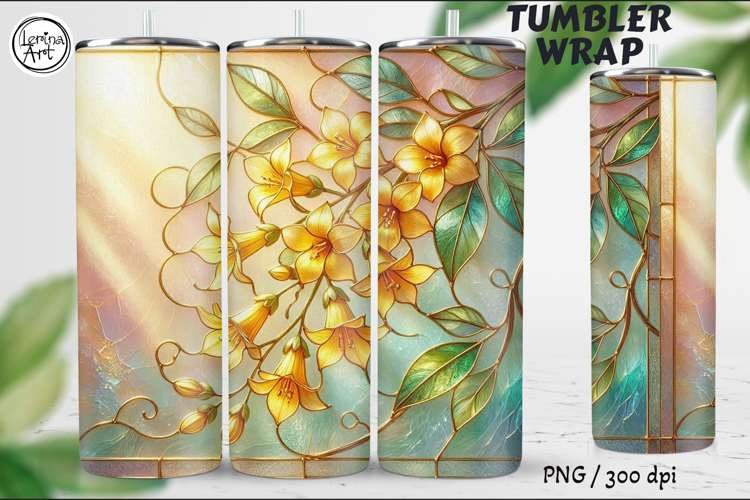 Golden Bells Stained Glass Garden, 20 oz Tumbler wrap
