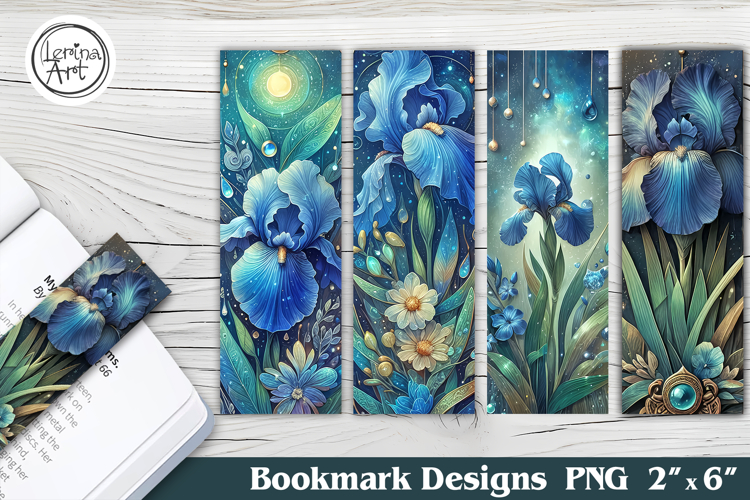 Blue Irises Printable Bookmark 4 PNG