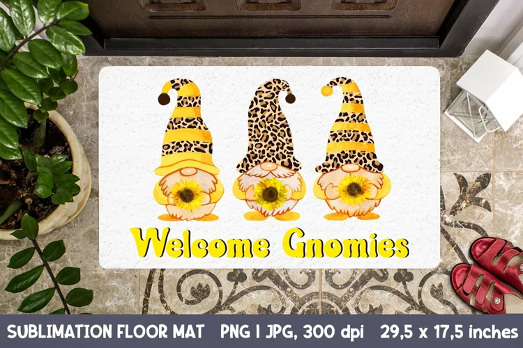 Welcome Gnomies. Floor Mat Sublimation.