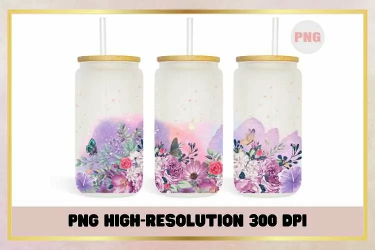 Flowers Watercolor 16oz Libbey Glass Can Sublimation