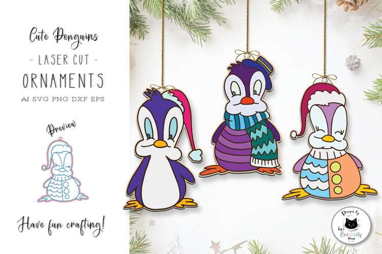 Cute Penguin Ornament | Christmas Ornament Laser Cut SVG