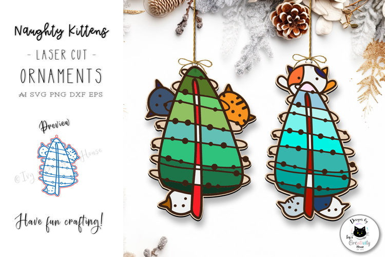 Cute Kawaii Cat | Christmas Ornaments Laser Cut SVG