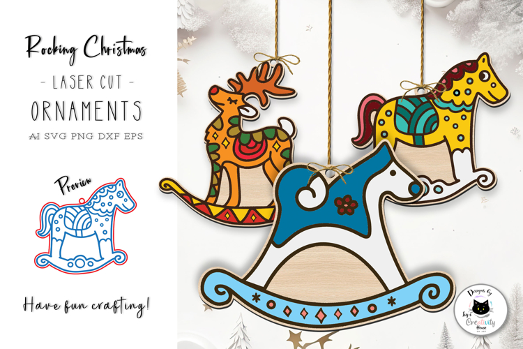 Cute Christmas Ornaments Laser Cut SVG | Rocking Horse SVG
