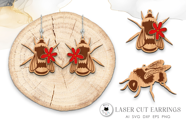 Honey Bee Earrings Laser Cut SVG | Animal Earrings