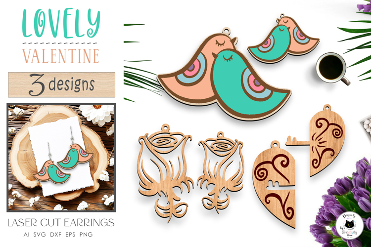 Cute & Romantic Valentine Laser Cut Earrings SVG