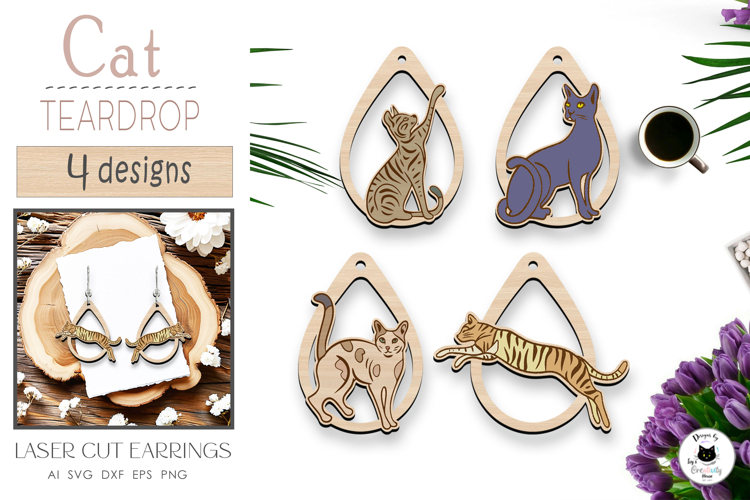 Cat Earrings Laser Cut SVG | Cat Teardrop