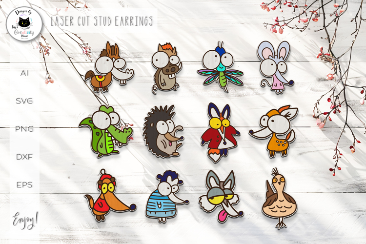 Funny Animals Stud Earrings Laser Cut Bundle