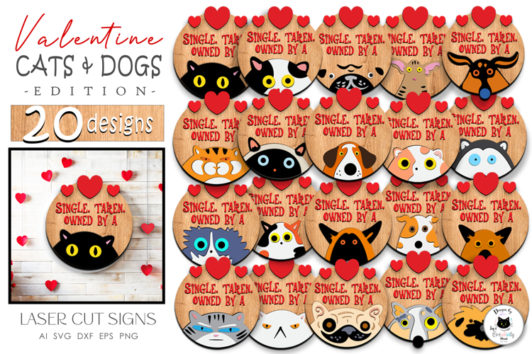 Cats & Dogs Valentine Round Sign Bundle | Layered Laser Sign