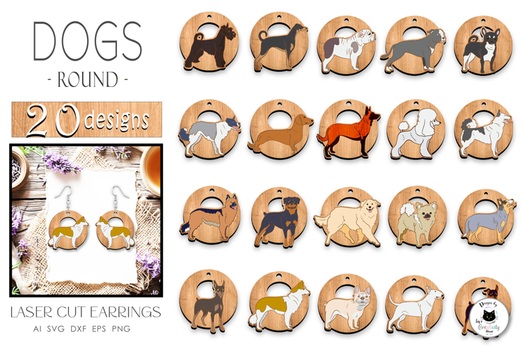Dog Round Earrings Laser Cut Bundle | Dog Breed SVG