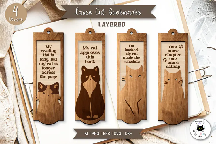 Layered Cat Bookmark Laser Cut SVG