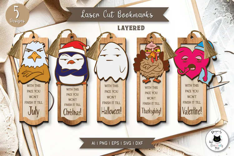 Layered Laser Cut Sarcastic Bookmark Designs for Holidays