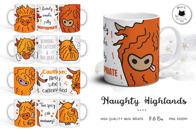 Sassy & Naughty Highland Cow Mug Wrap | Cow PNG Designs