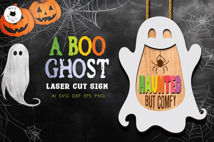 Layered Ghost Halloween Sign Laser Cut | Hanging Door Sign