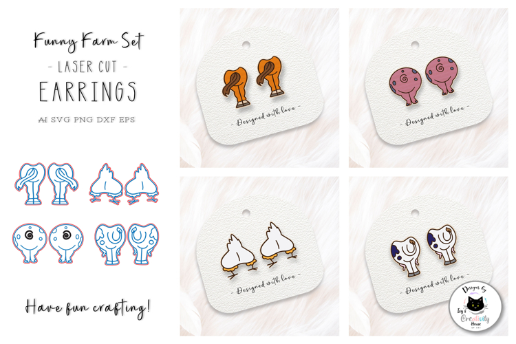 Funny Farm Animal Butt Earrings | Farm Laser Cut SVG