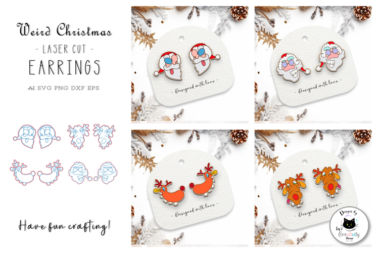 Unique Funny Christmas Stud Earrings Laser Cut Designs