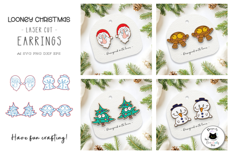Cute Christmas Stud Earrings Laser Cut Designs
