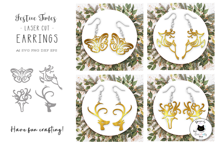 Elegant Christmas Earrings | Reindeer Laser Cut Designs