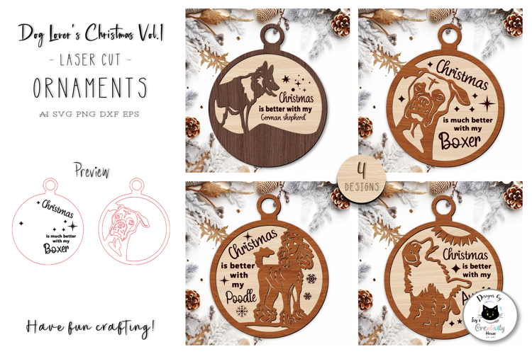 Layered Christmas Dog Laser Cut Ornaments Vol.1