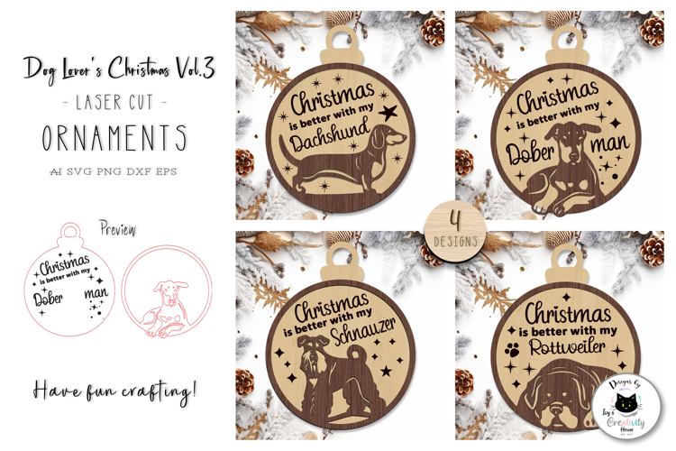 Layered Christmas Dog Laser Cut Ornaments Vol.3