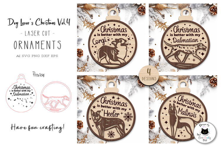 Layered Christmas Dog Laser Cut Ornaments Vol.4