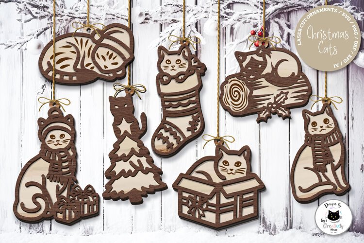 Layered Christmas Cat Ornaments Laser Cut SVG example image 1