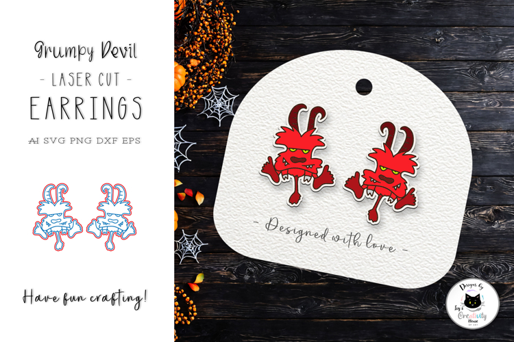 Funny Devil Halloween Earrings SVG | Laser Stud Earrings SVG