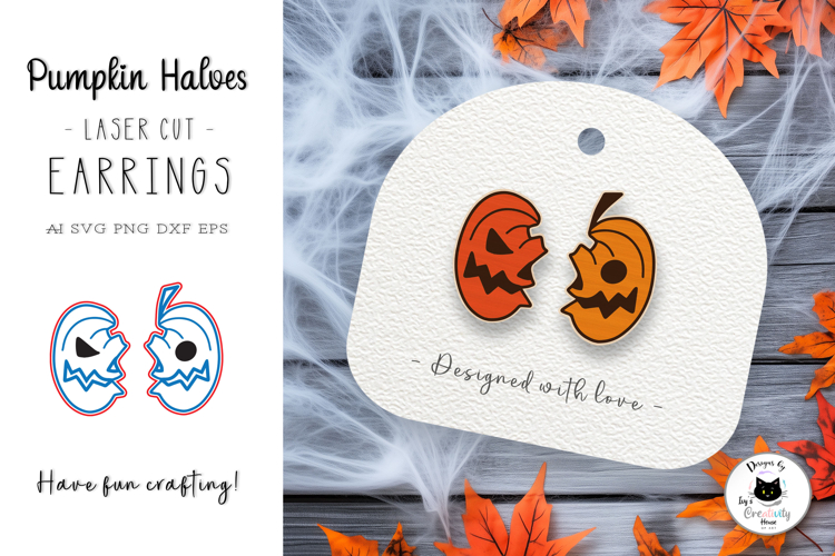 Pumpkin Halves Stud Earrings | Halloween Laser Earrings SVG