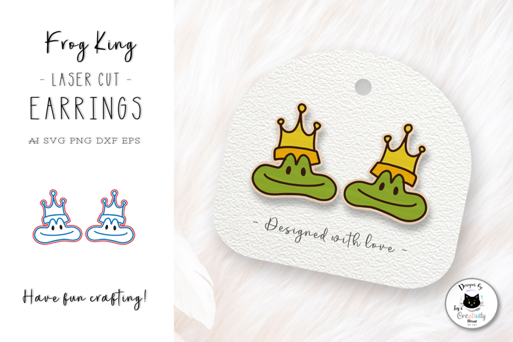 Funny Crown Frog Laser Cut Stud Earring Design