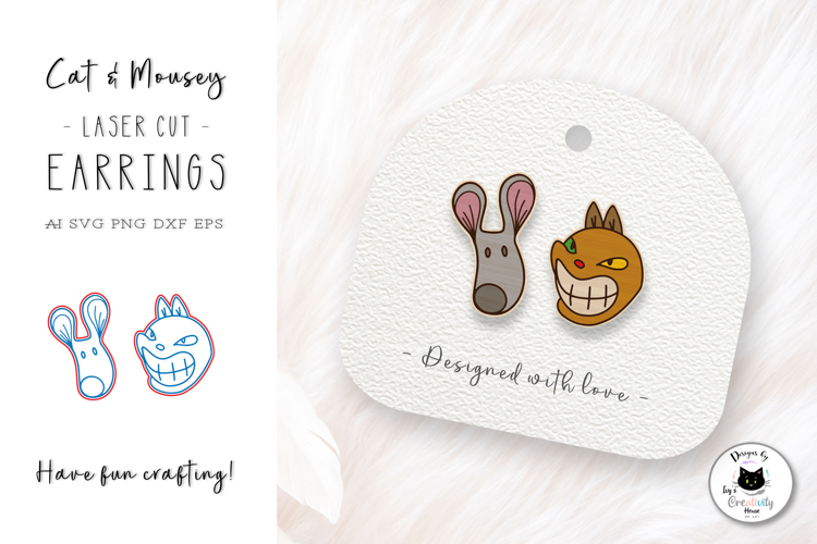 Funny Cat & Mouse Laser Stud Earrings SVG File