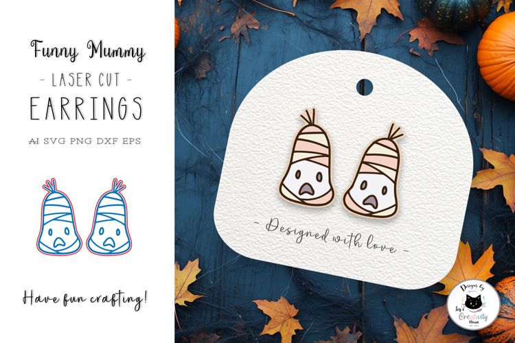 Funny Mummy Stud Earrings Laser Cut SVG | Halloween Earrings