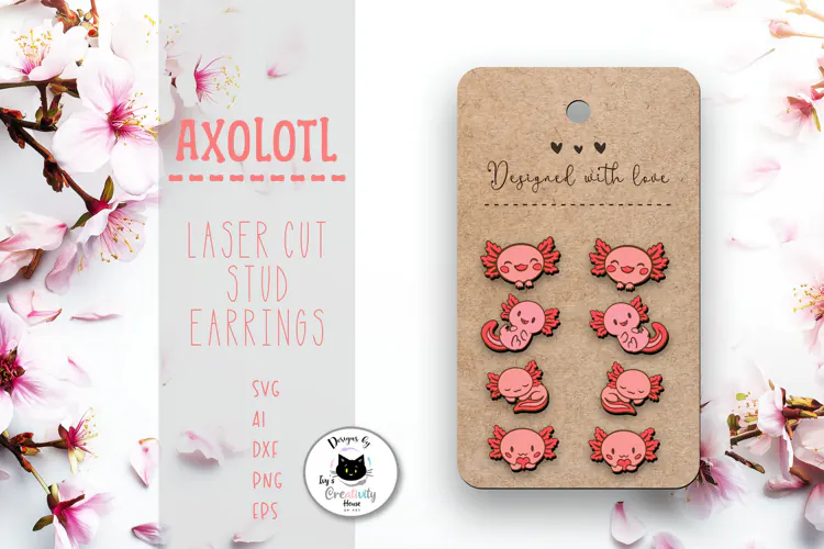 Kawaii Axolotl Stud Earrings | Animal Laser Cut SVG