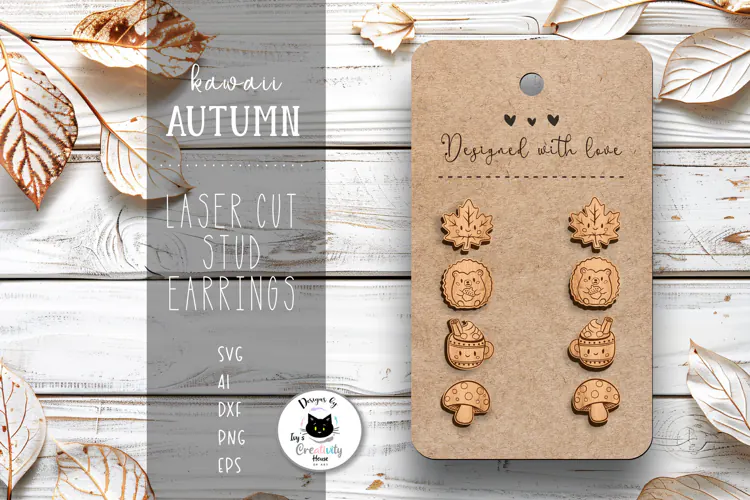 Kawaii Fall Stud Earrings | Cute Autumn Laser Files