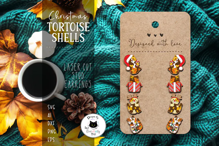 Christmas Tortoiseshell Cat Stud Earrings